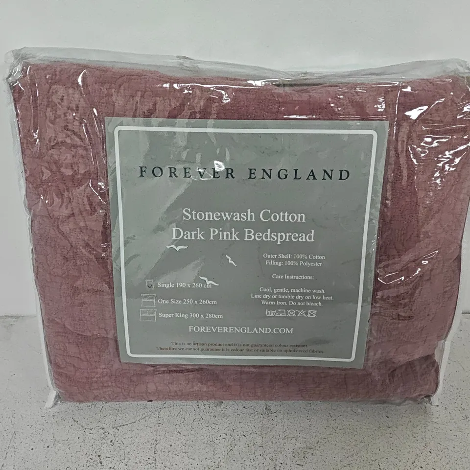 FOREVER ENGLAND STONEWASH COTTON DARK PINK BEDSPREAD - SINGLE 190X260CM