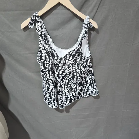 LANDS' END WOMEN'S SWIM TOP – BLACK/WHITE FLORAL, CREORA HIGHCLO (UK 14 / US 10)
