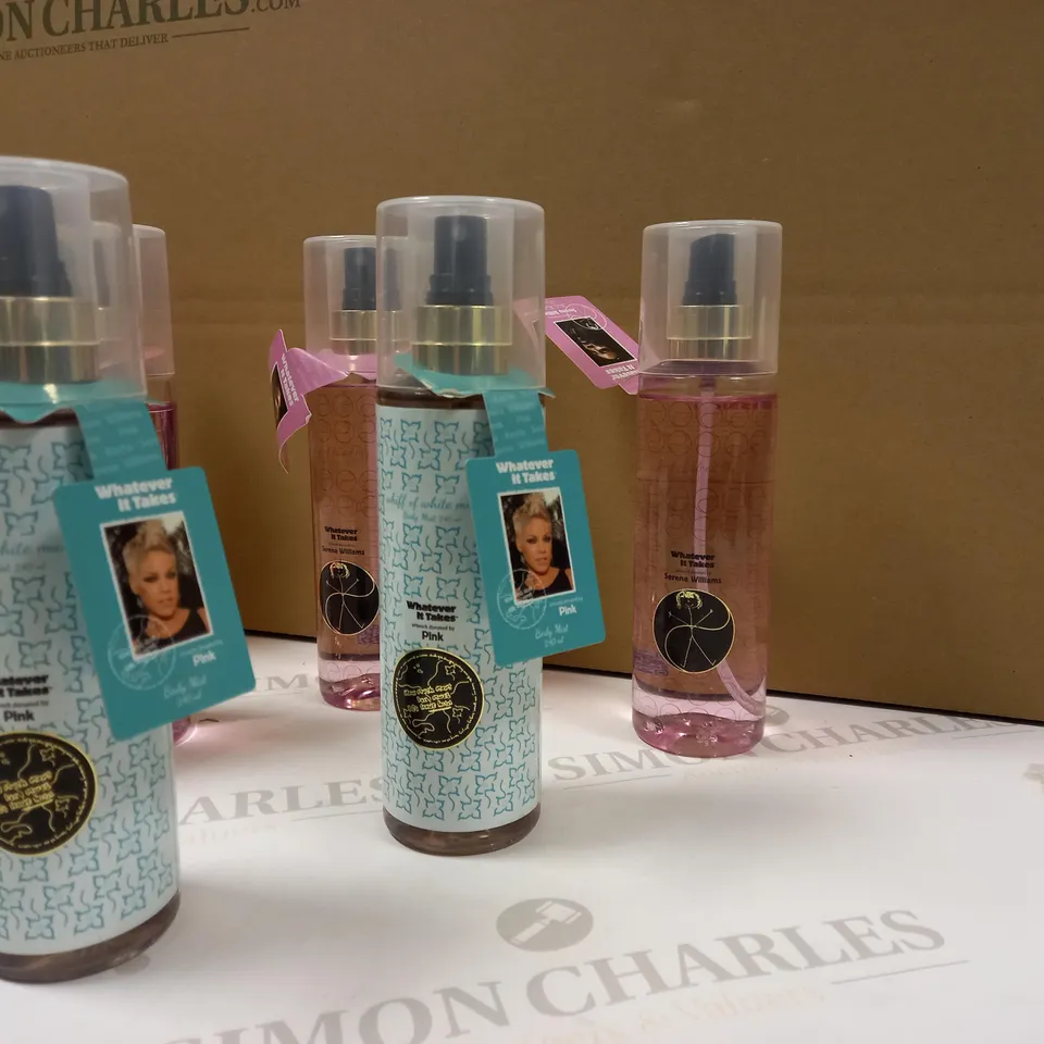 LOT OF APPROX 6 BOTTLES BODY MIST TO INCLUDE: SERENA WILLIAMS, PINK