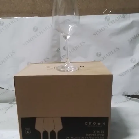 BOXED CROWN GLASSWARE SUMMIT WINE GLASSES APPROXIMATELY 6