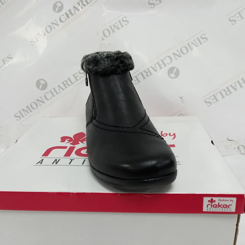 BOXED RIEKER FUR CUFF BOOTS, BLACK - SIZE 5