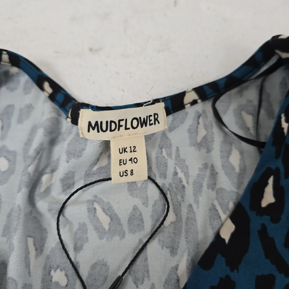 MUDFLOWER WOMEN'S DRESS - BLUE LEOPARD PRINT, UK 12 (EU 40)