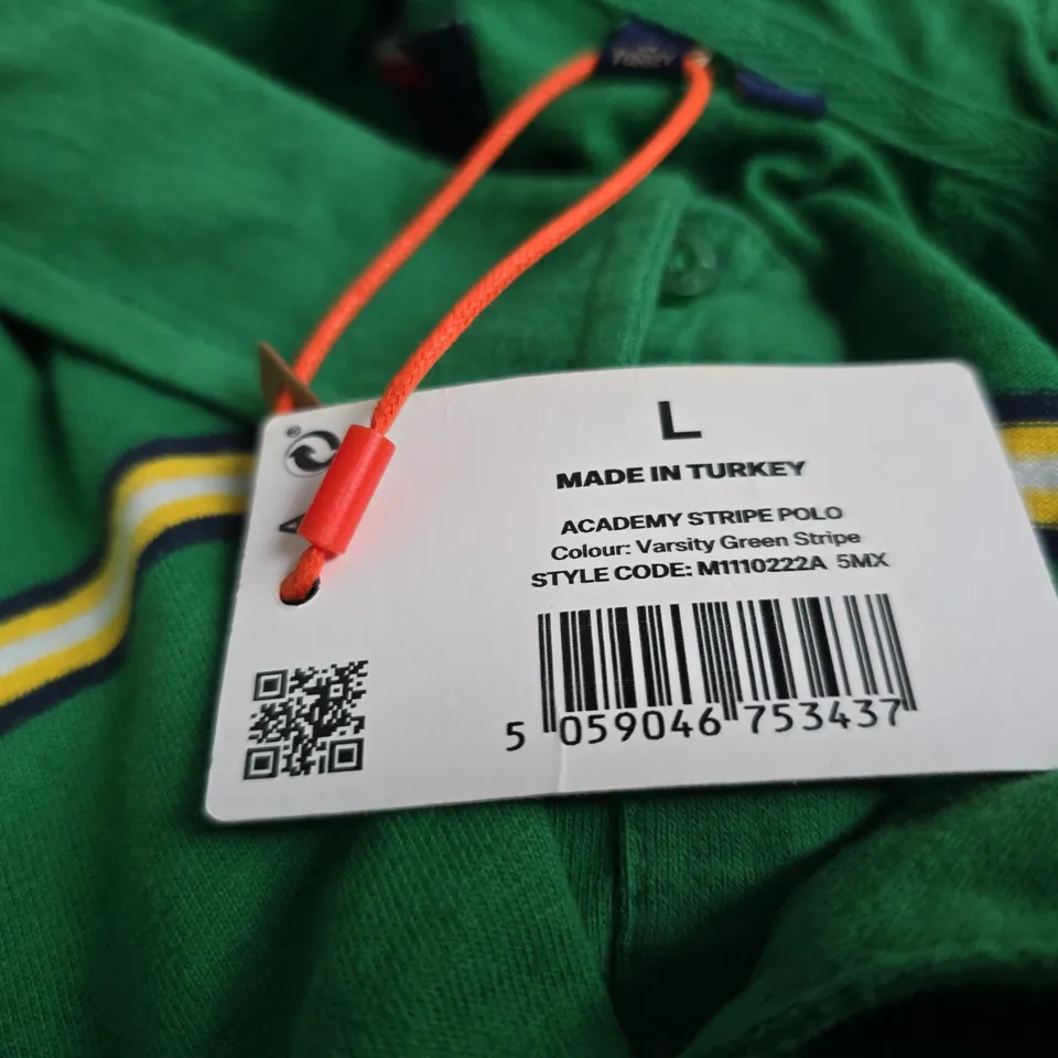 SUPERDRY ACADEMY STRIPE POLO – VARSITY GREEN STRIPE – SIZE L