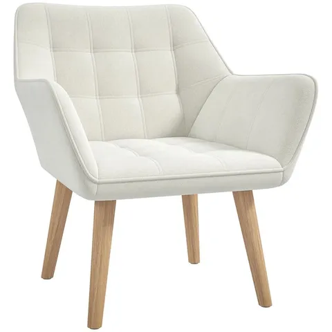 BOXED HOMCOM ACCENT CHAIR, ARM CHAIR WITH WIDE ARMS, SLANTED BACK, THICK PADDING AND RUBBER WOODEN LEGS FOR LIVING ROOM, CREAM WHITE (1 BOX)
