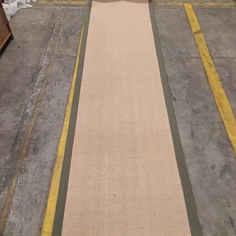 BEIGE HALLWAY RUNNER RUG WITH OLIVE-GREEN BORDER 282 CM X 80CM