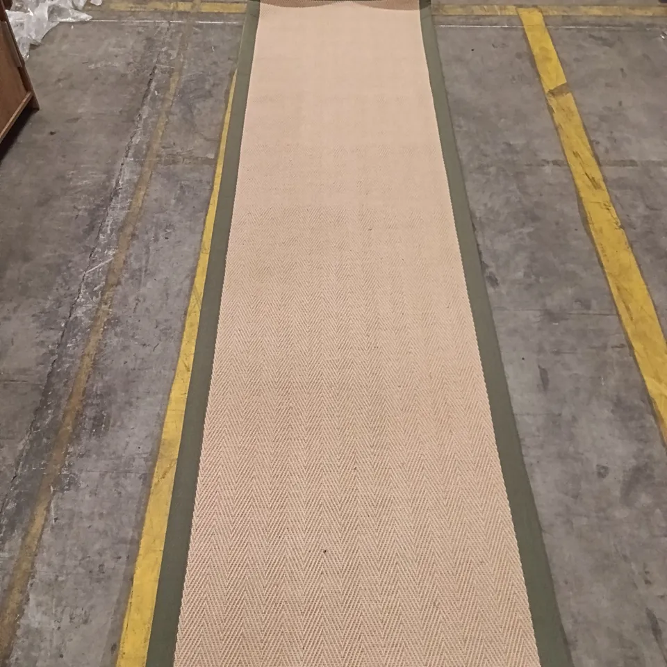 BEIGE HALLWAY RUNNER RUG WITH OLIVE-GREEN BORDER 282 CM X 80CM