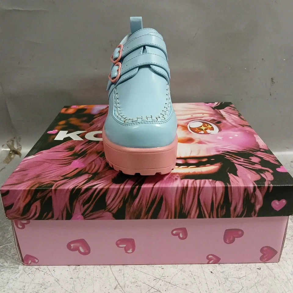 BOXED PAIR OF KOI COTTON CANDY DREAMSCAPE OZFORD PLATFORM SHOES IN BLUE SIZE UK 6