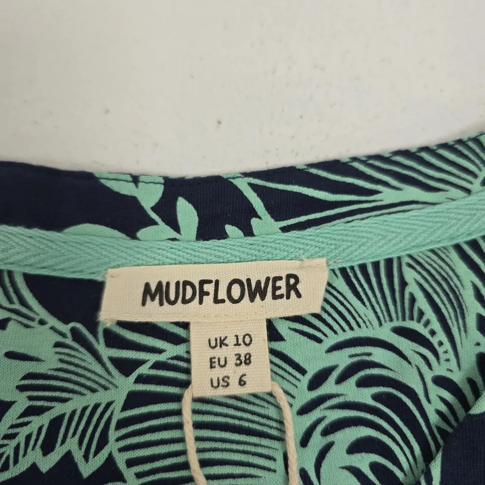 MUDFLOWER WOMEN'S FLORAL TOP – NAVY WITH MINT PRINT, UK 10