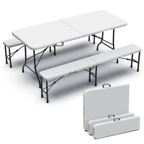 BOXED 6FT FOLDING BENCH SET WHITE 