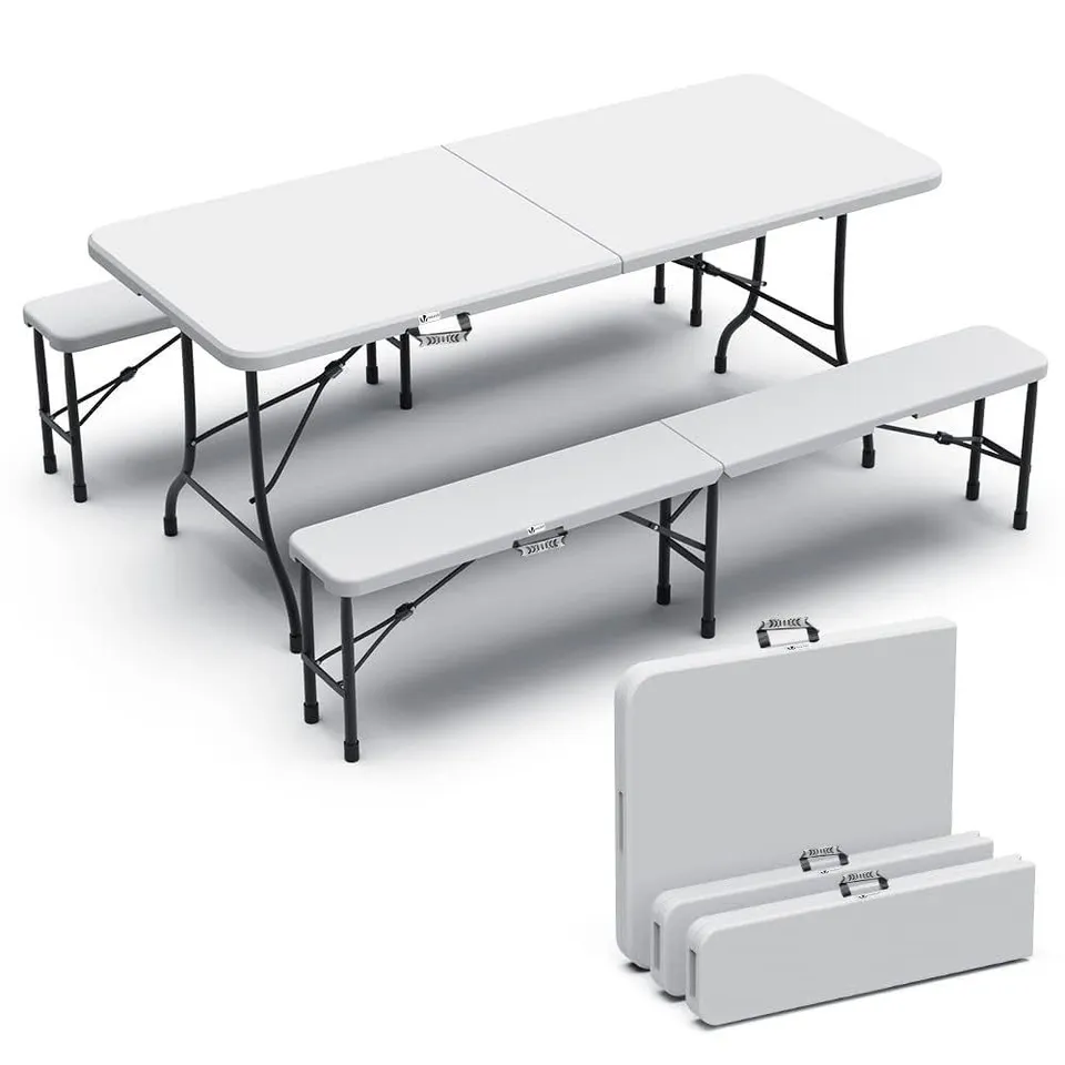 BOXED 6FT FOLDING BENCH SET WHITE 