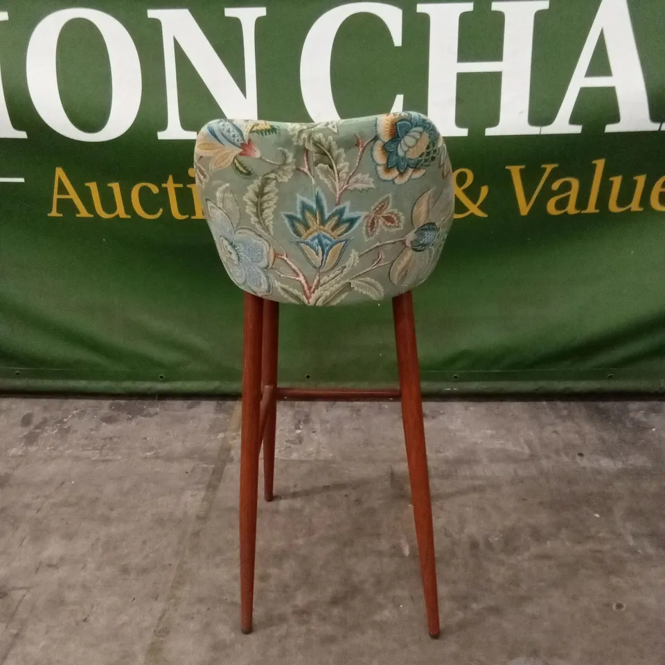 QUALITY DESIGNER VELVET & LEATHER FLORAL PATTERN BAR STOOL