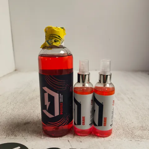 DUEL FRAGRANCE SPRAY SET AND TYRE & TRIM DRESSING – RED LIQUID, 3 BOTTLES