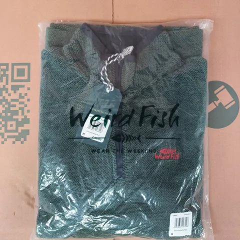 BAGGED WEIRD FISH ERRILL 1/4 ZIP TEXTURED FLEECE IN GREEN SIZE MEDIUM