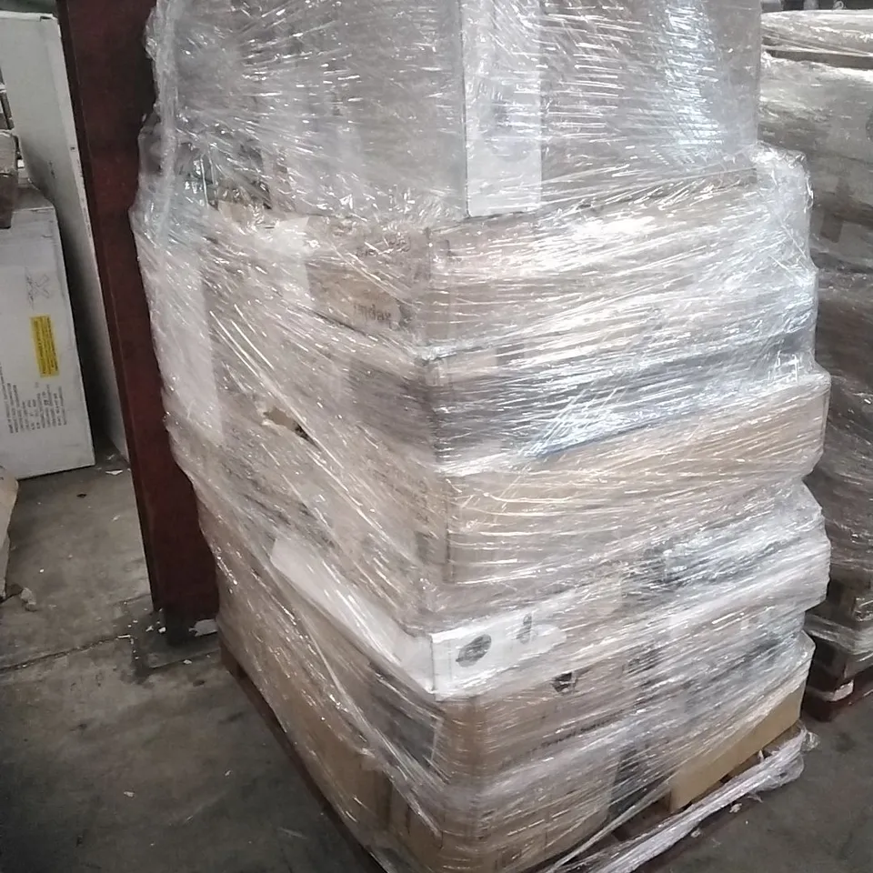 PALLET OF ASSORTED HOUSEHOLD GOODS AND PRODUCTS TO INCLUDE; TRAVEL SUITCASE, PACK OF 2 CHAIRS, FANS, RETRACTABLE DOG LEADS, AIRFRYER ETC