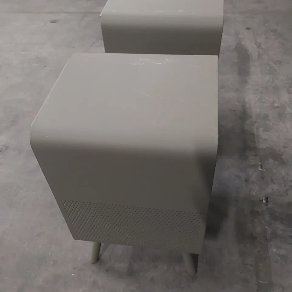 SET OF 2 INDUSTRIAL METAL BEDSIDE TABLES - SAGE GREEN