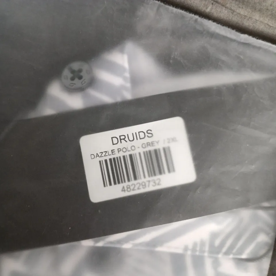 BAGGED DRUIDS DAZZLE POLO SHIRT – GREY, UK 2XL