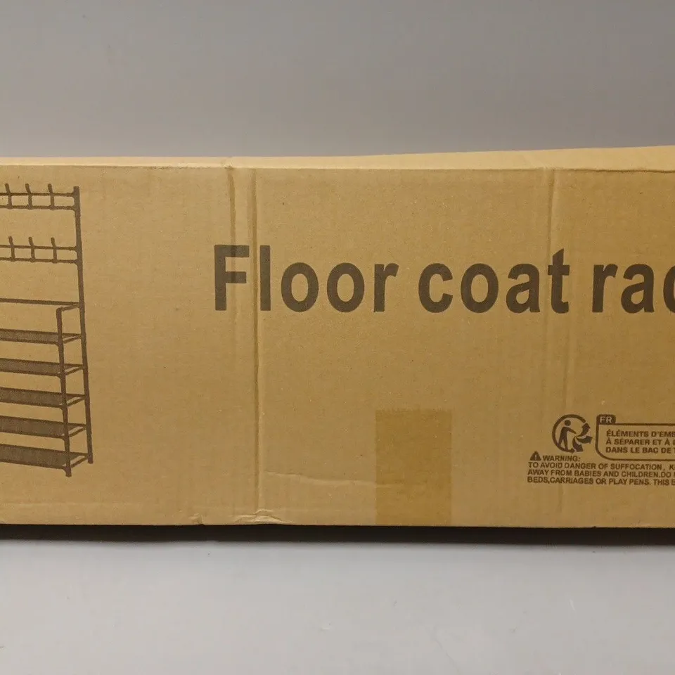 BOXED UNBRANDED 5 LAYER FLOOR COAT RACK IN BLACK 