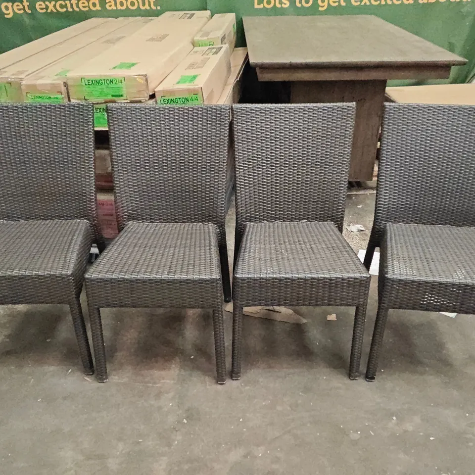 SET OF 5 DARK BROWN RATTAN OUTDOOR CHAIRS