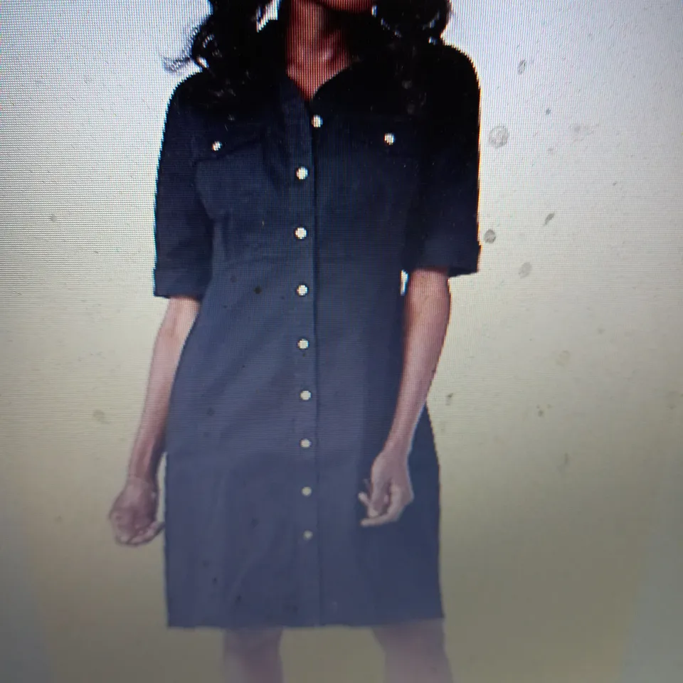 3 X BRAND NEW ELBOW SLEEVE BUTTON UP STRETCH DENIM DRESS BY NINA LEONARD DARK OLIVE LARGE 