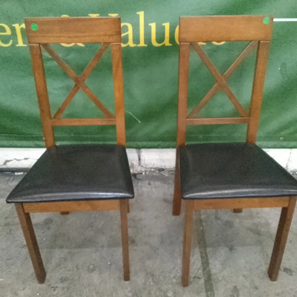 SET OF 4 NEW KENDAL DARK WOOD DINING CHAIRS (BLACK LEATHER SEAT PAD)