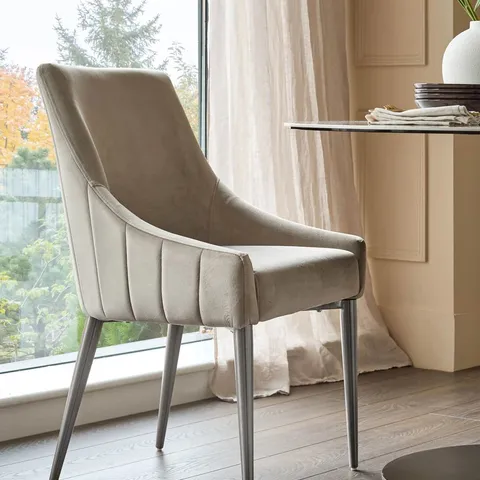 BOXED DANETTI JULIANA CHAMPAGNE VELVET WITH STAINLESS STEEL DINING CHAIR