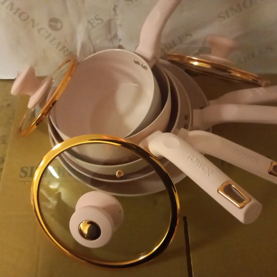 TOWER CAVALETTO COOKWARE SET, PINK & ROSE GOLD (T800232PNK)