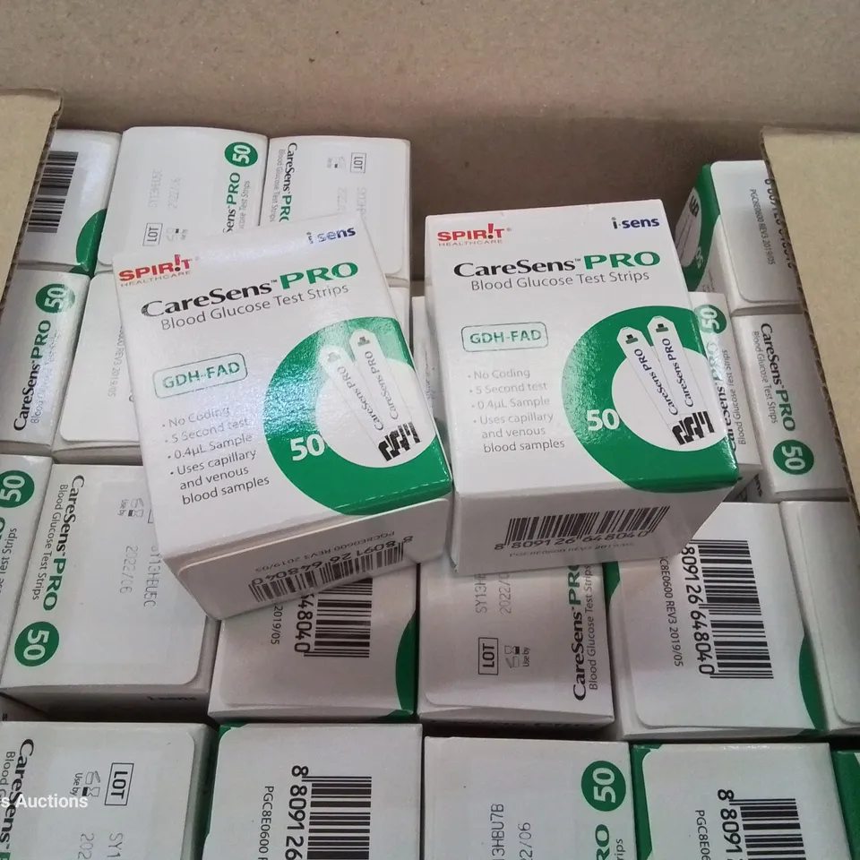 PALLET OF BLOOD GLUCOSE TEST STRIPS APPROXIMATLY 1690 × 50 (expires 6/22)