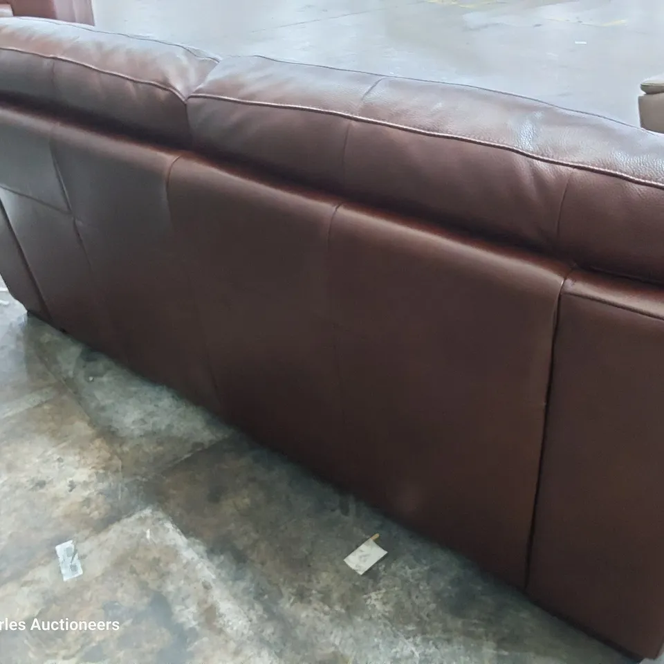 QUALITY ITALIAN DESIGNER PRATO THREE SEATER SOFA CHESTNUT LEATHER