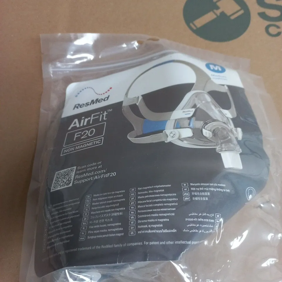RESMED AIRFIT F20 NON-MAGNETIC CPAP MASK – SIZE M (MEDIUM), SEALED IN BAG