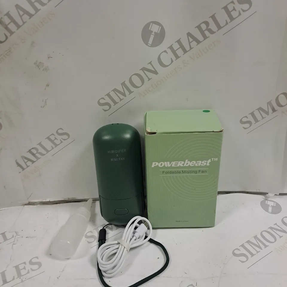 BOX OF 5 ASSORTED ITEMS TO INCLUDE POWERBEAST FAN, WIRELESS EARPHONES, KEYBOARD MOUSE 