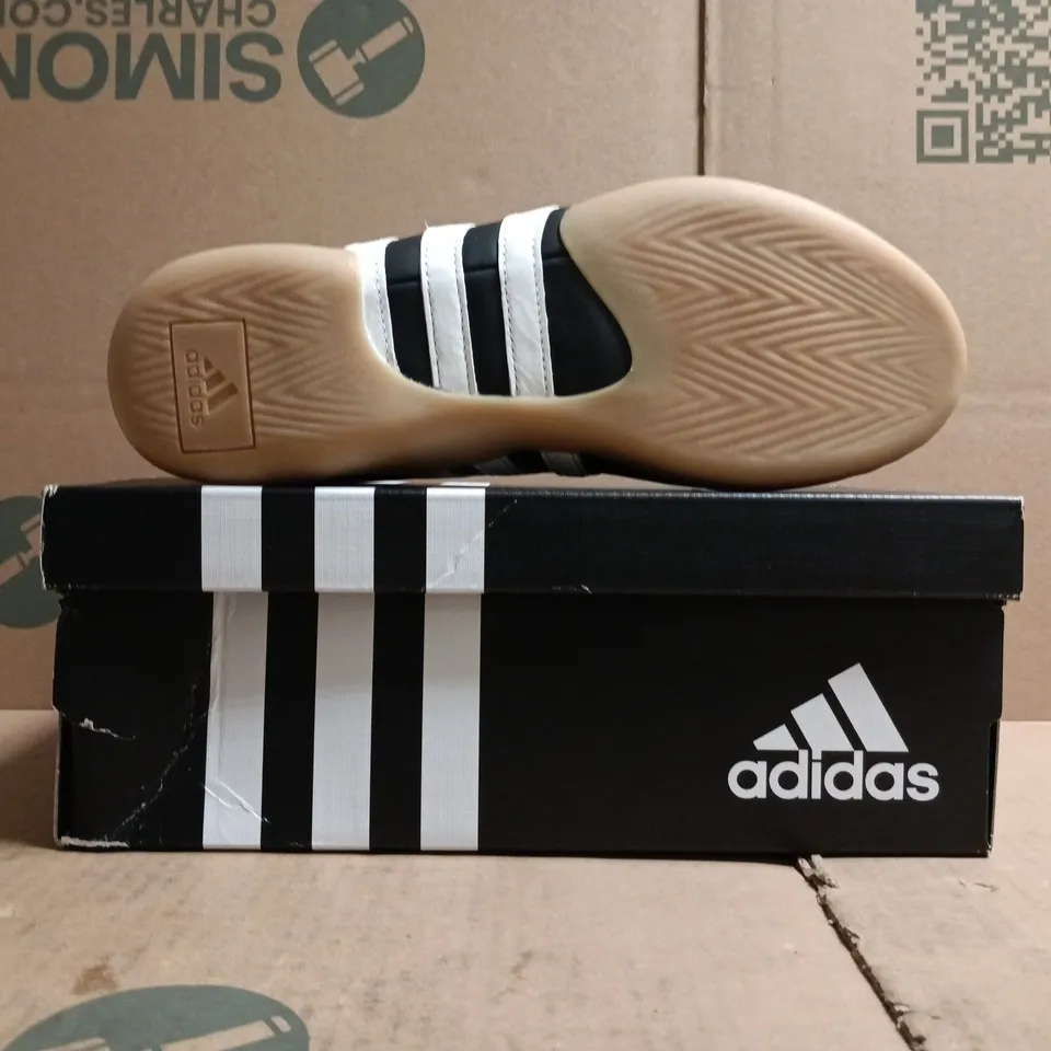BOXED PAIR OF ADIDAS TAEKWONDO MEI BALLET SHOES IN BLACK/WHITE SIZE UK 5.5