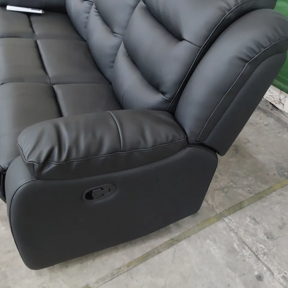 DESIGNER ROTHBURY MANUAL RECLINING THREE SEATER SOFA BLACK FAUX LEATHER 