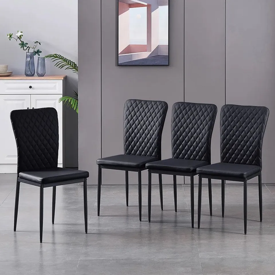 BOXED SET OF 4 LELANIE MODERN UPHOLSTERED FAUX LEATHER ARMLESS DINING CHAIRS - BLACK