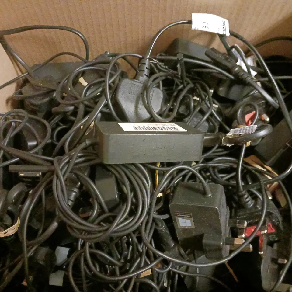 BOX OF APPROXIMATELY 20 ASSORTED MICROSOFT SURFACE CHARGERS 