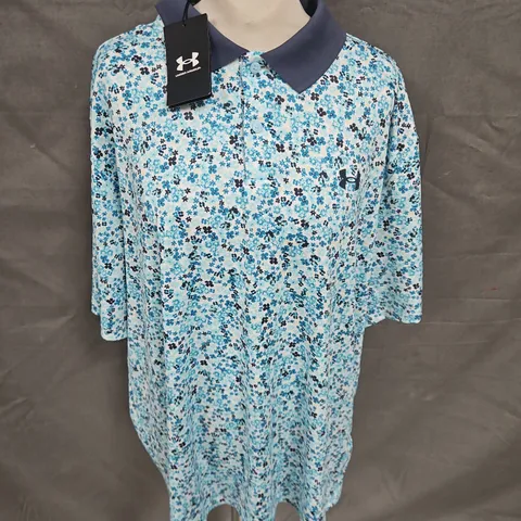 UNDER ARMOUR GOLF MATCHPLAY PRINTED POLO IN BLUE SIZE 2XL
