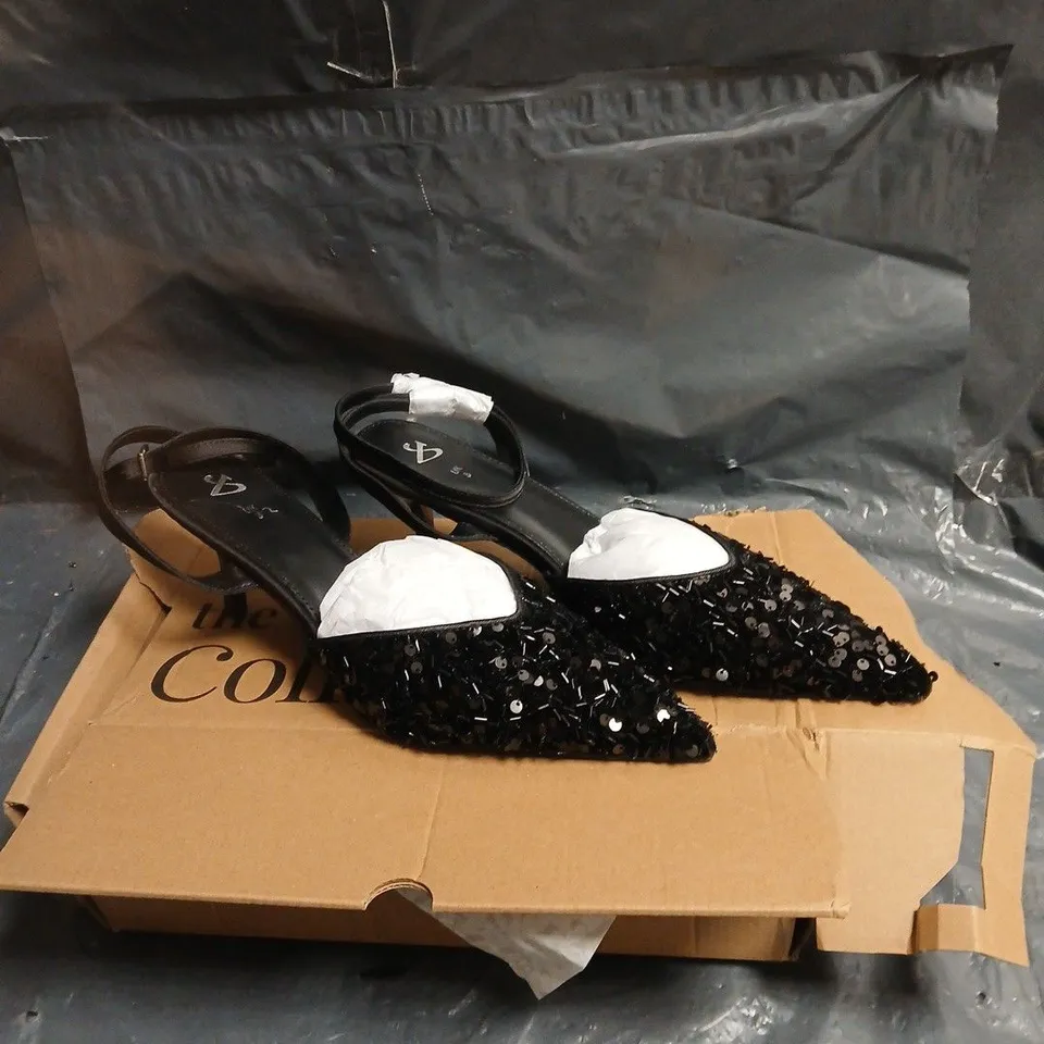 WOMEN'S BLACK SEQUIN SLINGBACK PUMP – UK 8