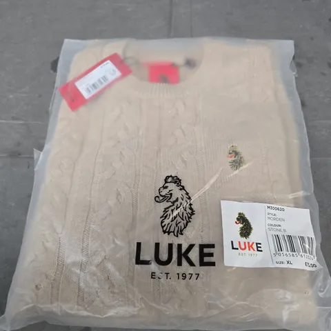 LUKE MORDEN LS CREW KNIT JUMPER – STONE, XL