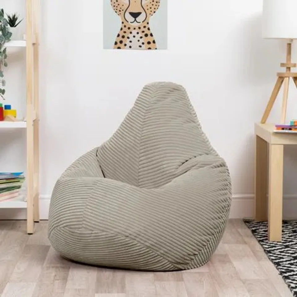 BOXED CORDUROY UPHOLSTERED BEAN BAG CHAIR IN NATURAL COLOUR