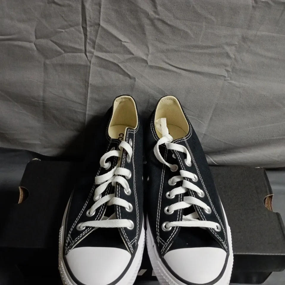 BOXED PAIR OF CONVERSE ALL STAR OX SNEAKERS - BLACK CANVAS, UK 7 