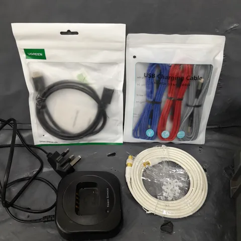 APPROXIMATELY 8 ASSORTED ELECTRICAL PRODUCTS TO INCLUDE CHARGING CABLES, CHARGING STATION, A/V CABLES ETC 