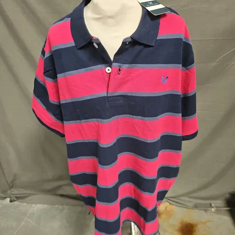 CREW CLOTHING COMPANY STRIPE POLO IN NAVY MULTI SIZE XXL