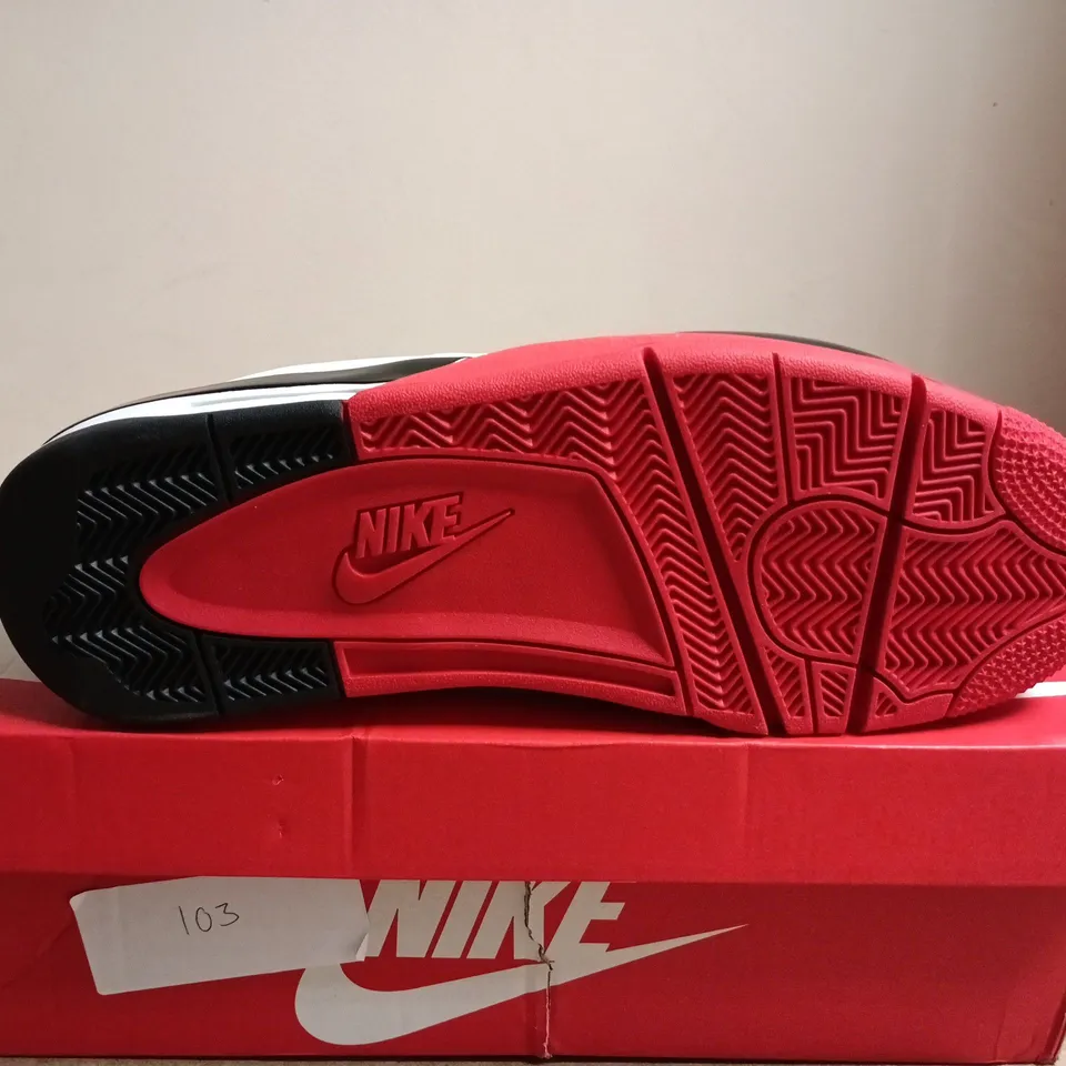BOXED PAIR OF NIKE FLIGHT LEGACY SNEAKERS – WHITE/BLACK/UNIVERSITY RED, UK 11 (US 12)