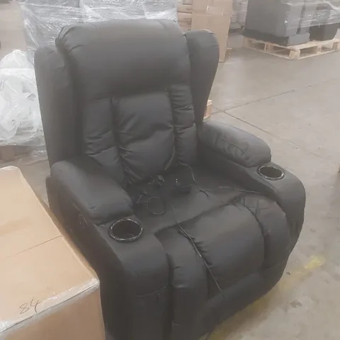 DESIGNER BLACK FAUX LEATHER UPHOLSTERED POWER RECLINER CHAIR 