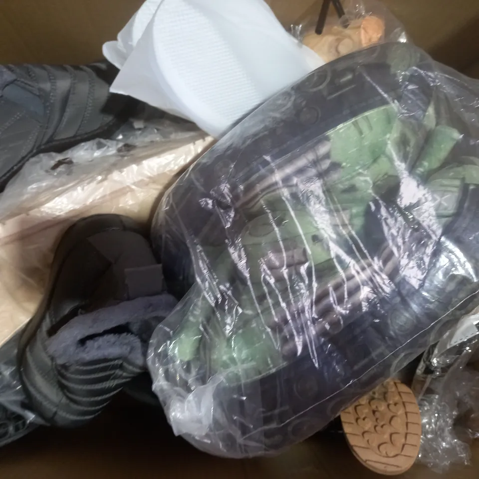 BOX OF APPROXIMATELY 15 ASSORTED PAIRS OF SHOES AND FOOTWEAR ITEMS IN VARIOUS STYLES AND SIZES TO INCLUDE KURT GEIGER, EGO, HUSH, ETC