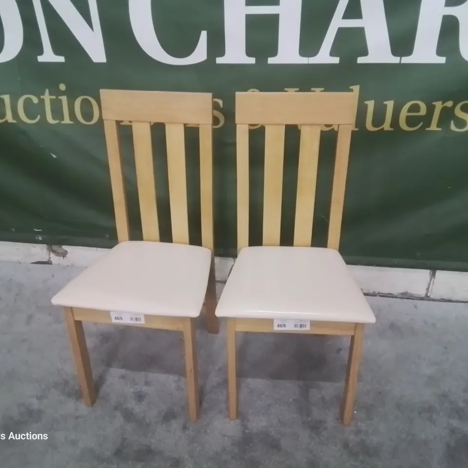 PAIR CHESTER LIGHT IAK DINING CHAIRS IVORY SEAT PADS