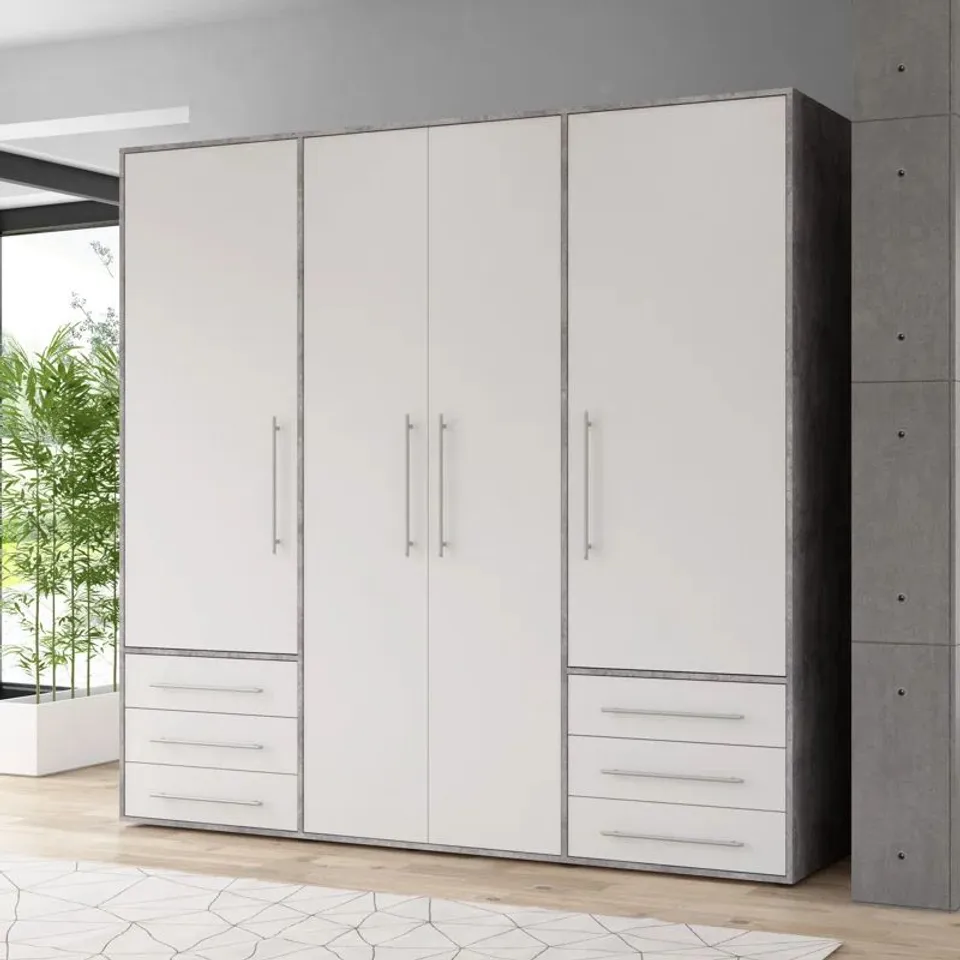 BOXED MICHAYLA 4 DOOR WARDROBE - LIGHT GREY/WHITE (4 BOXES)