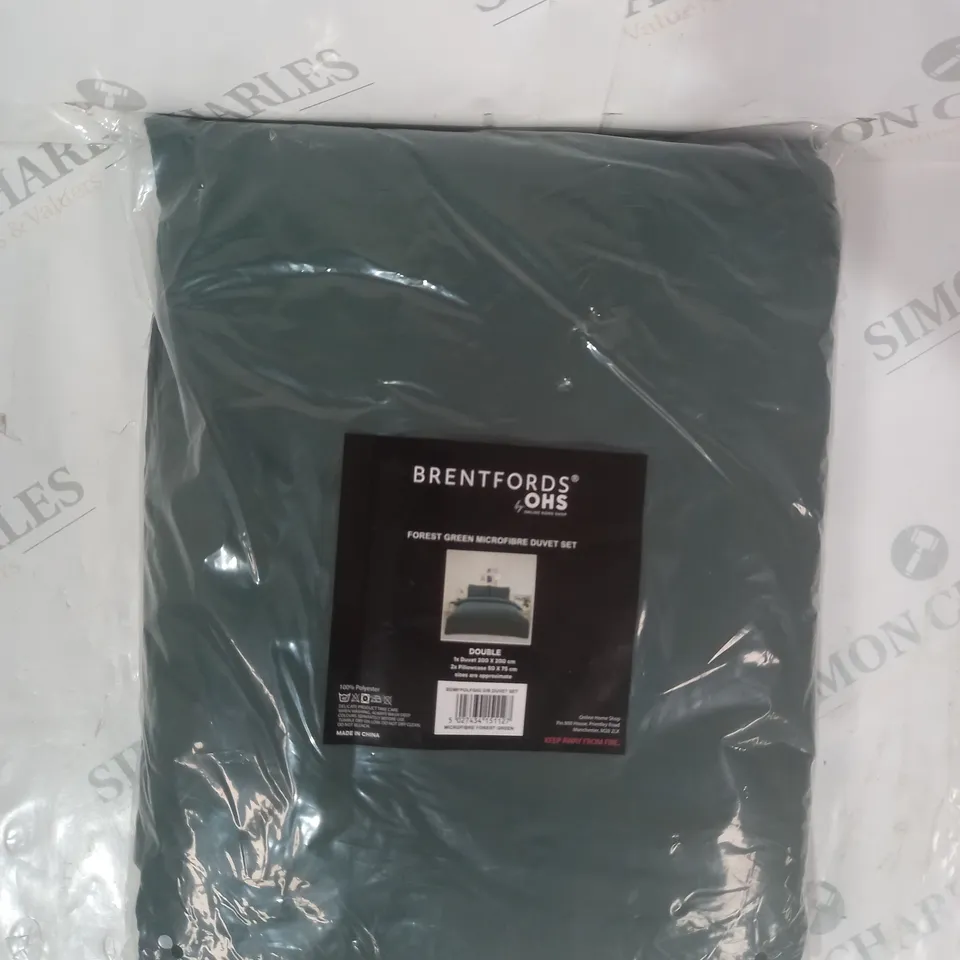 BRENTFORDS BY OHS FOREST GREEN MICROFIBRE DUVET SET - DOUBLE