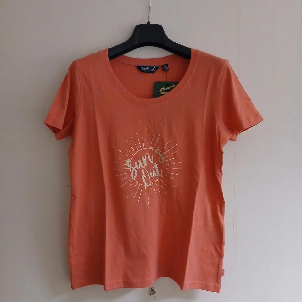 REGATTA WOMENS FILANDRA VII PRINTED SHORT SLEEVE CREW NECK T-SHIRT TOP TEE PEACH BLOOM SIZE 12