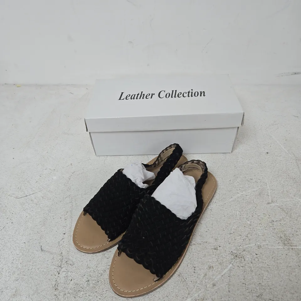 LEATHER COLLECTION SANDALS – BLACK WOVEN LEATHER, UK 7