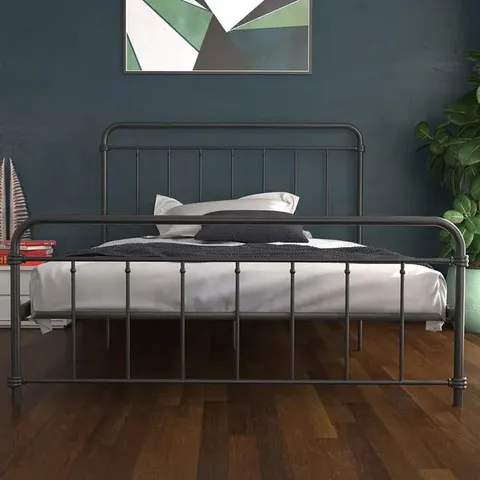 BOXED DOREL WALLACE METAL FURNITURE 4FT6 DOUBLE BED - BLACK (1 BOX)